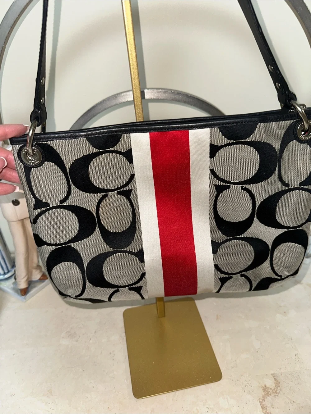 Coach Black and Red Signature Print Shoulder Bag - Picture 5 of 8